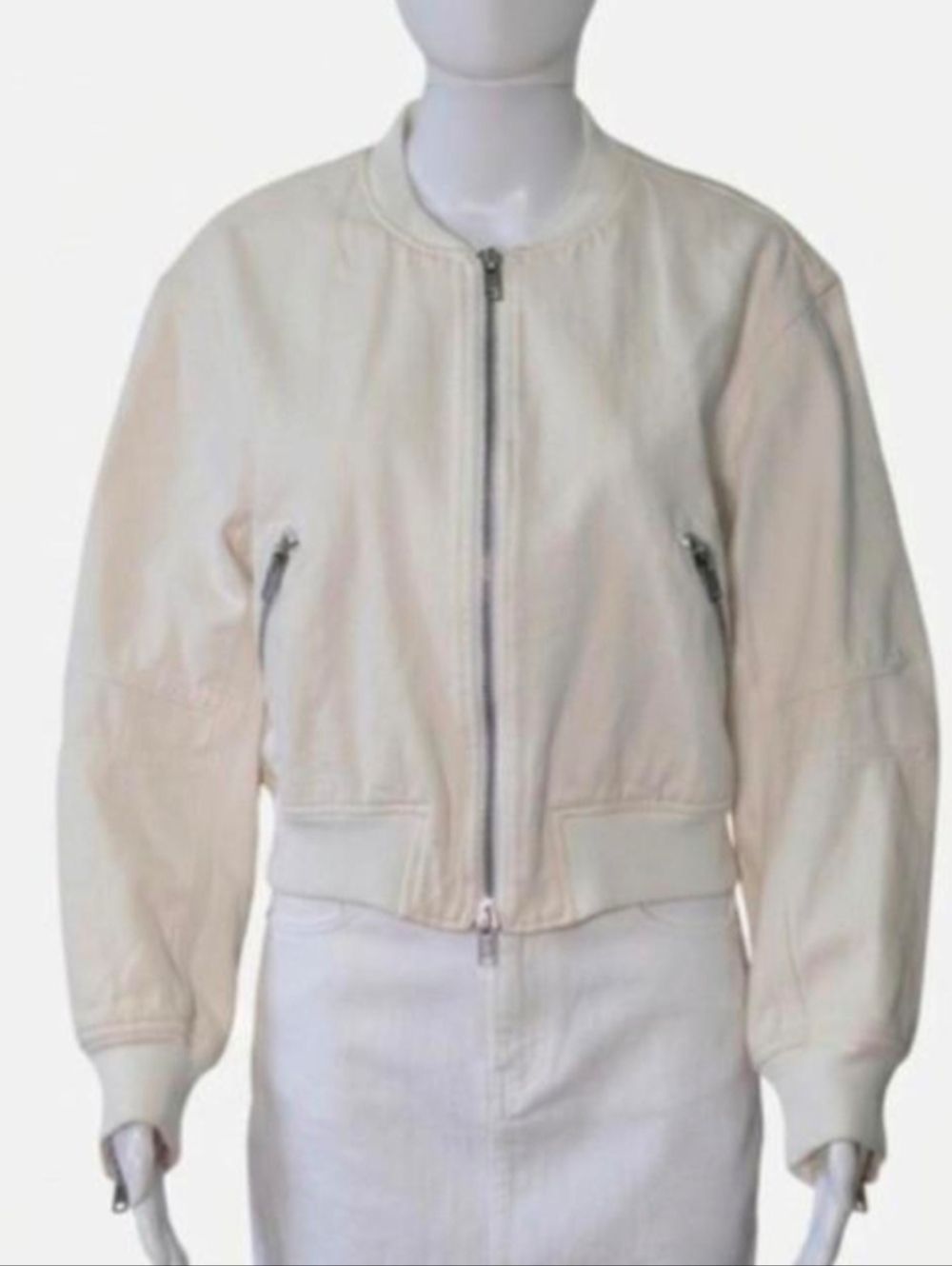 Phillip Lim Cream denim bomber jacket with silver zippers size 8